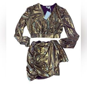Rosevelvet Gold Metallic Two-Piece Skirt Set Sz M NWT